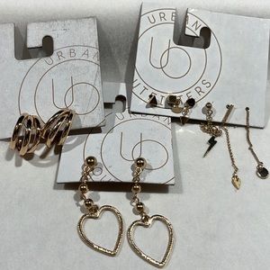 Urban Outfitters Goldtone Earrings Bundle Hearts Hoops Singles NWT